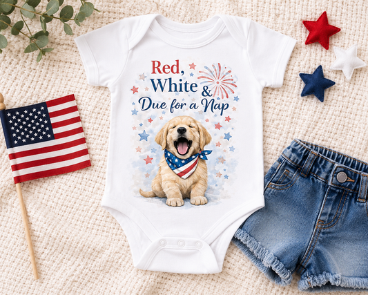 Red, White & Due for a Nap™ Baby Bodysuit