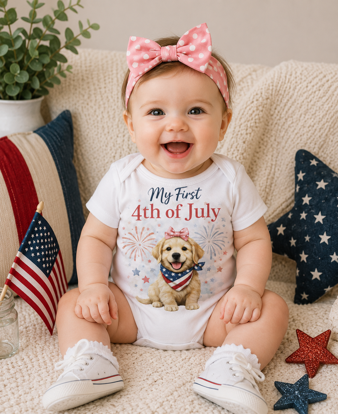My First 4th of July Girl Baby Bodysuit