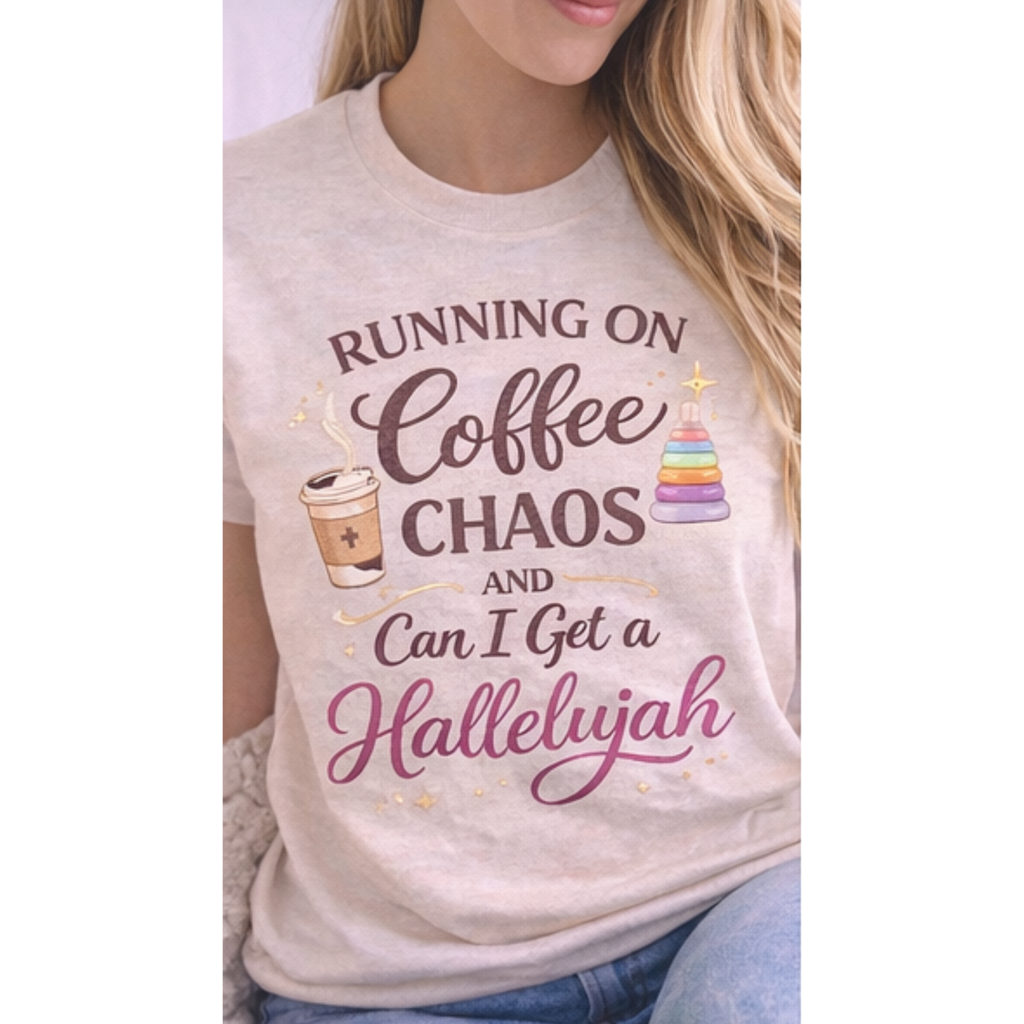 Running on Coffee Chaos and Hallelujah Shirt | Christian Mom Shirt | Funny Faith Based T-Shirt | Bella Canvas Women’s Graphic Tee | Mom Life Shirt