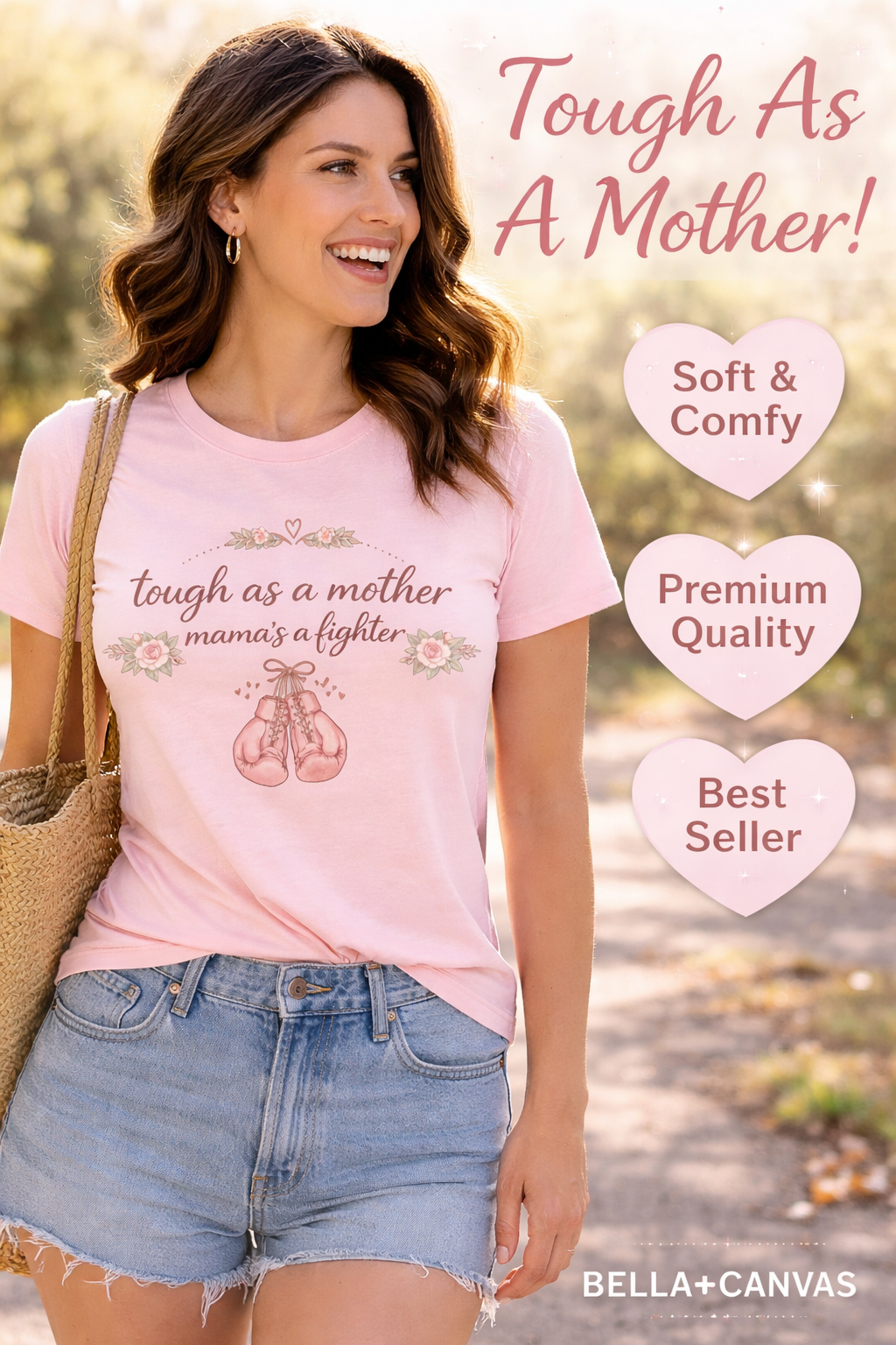 Mama Tough As A Mother Shirt | Mama’s A Fighter Tee | Inspirational Mom Shirt | Bella Canvas Women’s T-Shirt | Cute Floral Boxing Gloves Tee