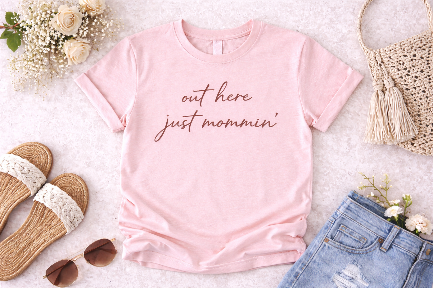 Mama Out Here Just Mommin’ Tee | Trendy Mom Shirt | Soft Everyday Mom Life Tee
