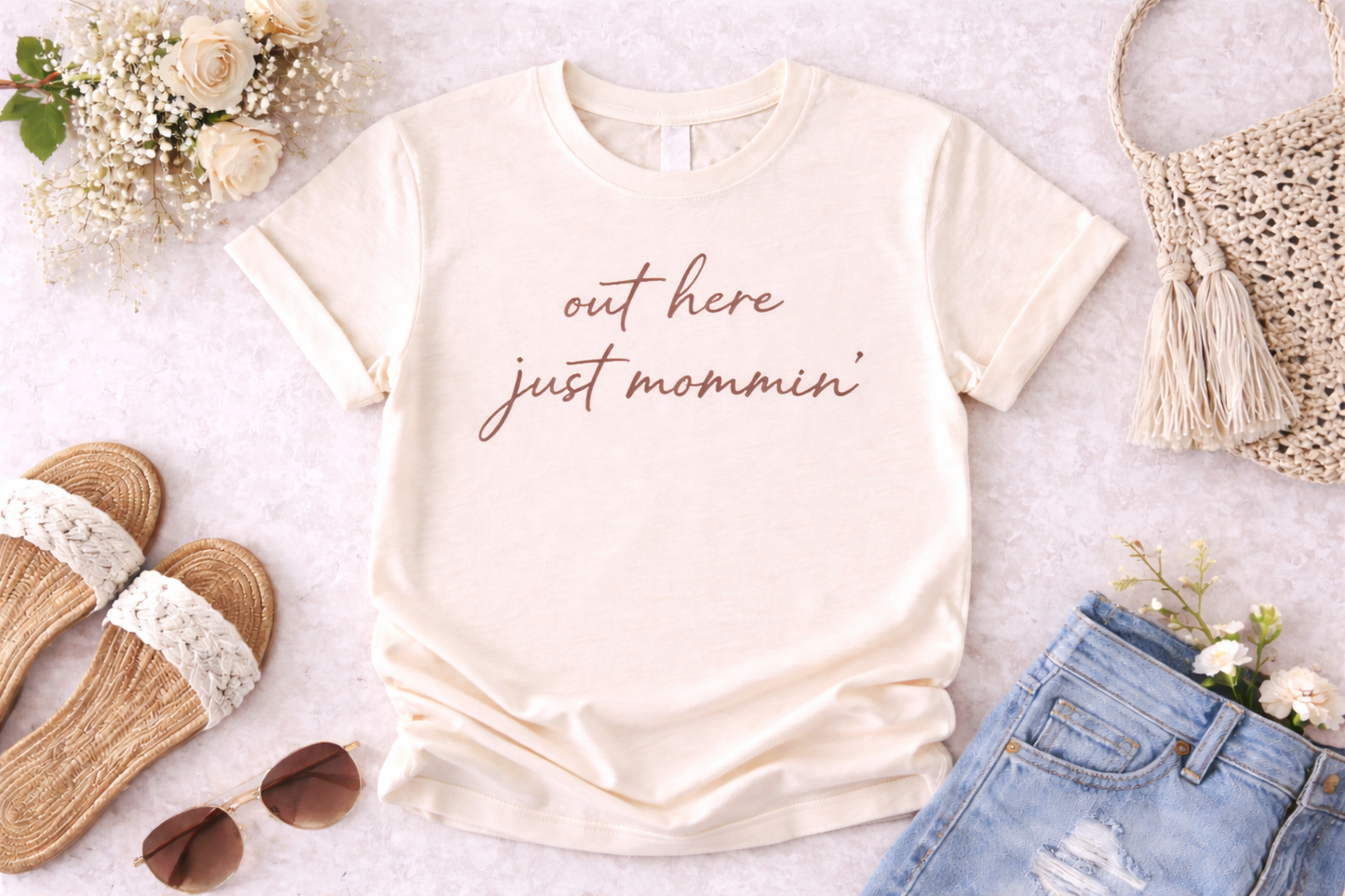Mama Out Here Just Mommin’ Tee | Trendy Mom Shirt | Soft Everyday Mom Life Tee