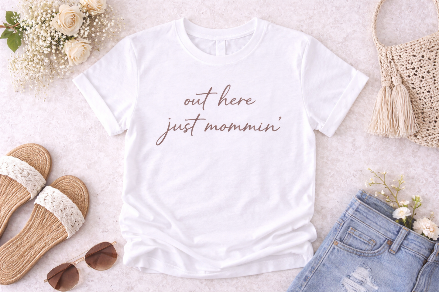 Mama Out Here Just Mommin’ Tee | Trendy Mom Shirt | Soft Everyday Mom Life Tee