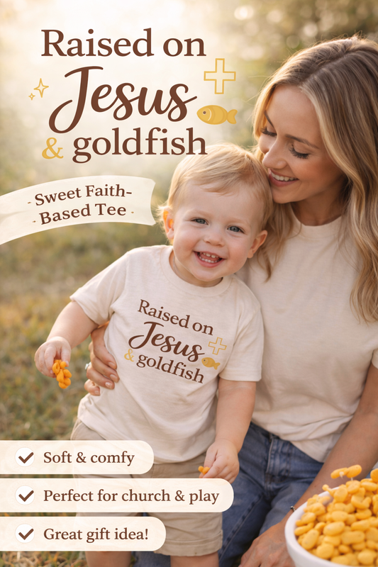 Raised on Jesus & Goldfish Toddler Tee | Faith-Based Kids Shirt | Christian Toddler Outfit | Cute Church Shirt