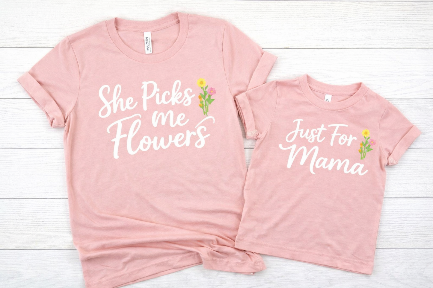 She Picks Me Flowers Mama Shirt | Cute Mom Tee | Motherhood Shirt | Gift for Mom | Bella Canvas Soft Tee