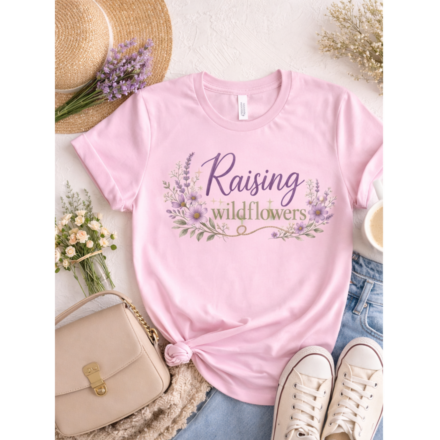 Raising Wildflowers Mama Tee – Faith Based Mom Shirt | Soft Floral Graphic T-Shirt for Moms