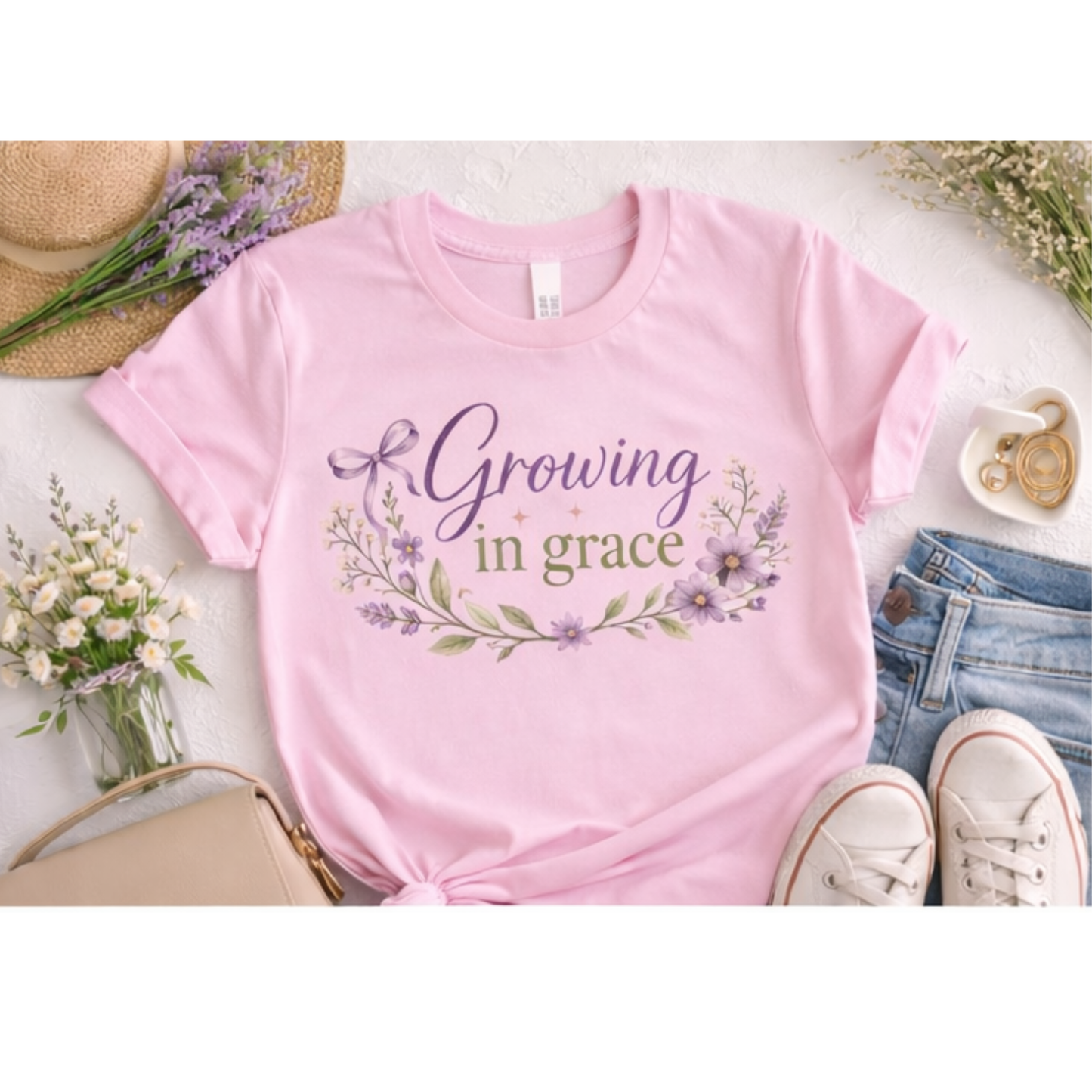 Growing in Grace Toddler Tee – Faith Based Kids Shirt | Christian Girl Floral T-Shirt