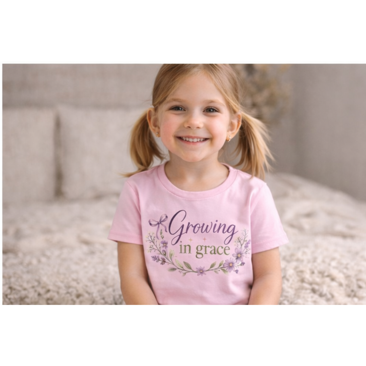 Growing in Grace Toddler Tee – Faith Based Kids Shirt | Christian Girl Floral T-Shirt