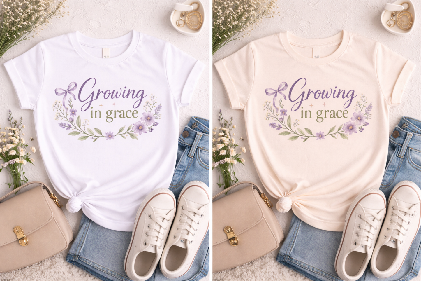 Growing in Grace Toddler Tee – Faith Based Kids Shirt | Christian Girl Floral T-Shirt