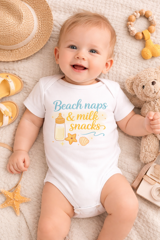 Beach Naps & Milk Snacks Baby Onesie | Summer Baby Outfit | Beach Baby Bodysuit | Cute Infant Gift