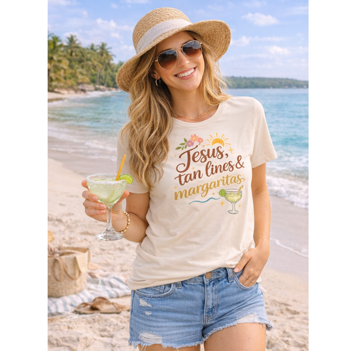 Jesus, Tan Lines & Margaritas Shirt | Christian Summer Tee | Faith Based Mama Shirt | Funny Mom Tee