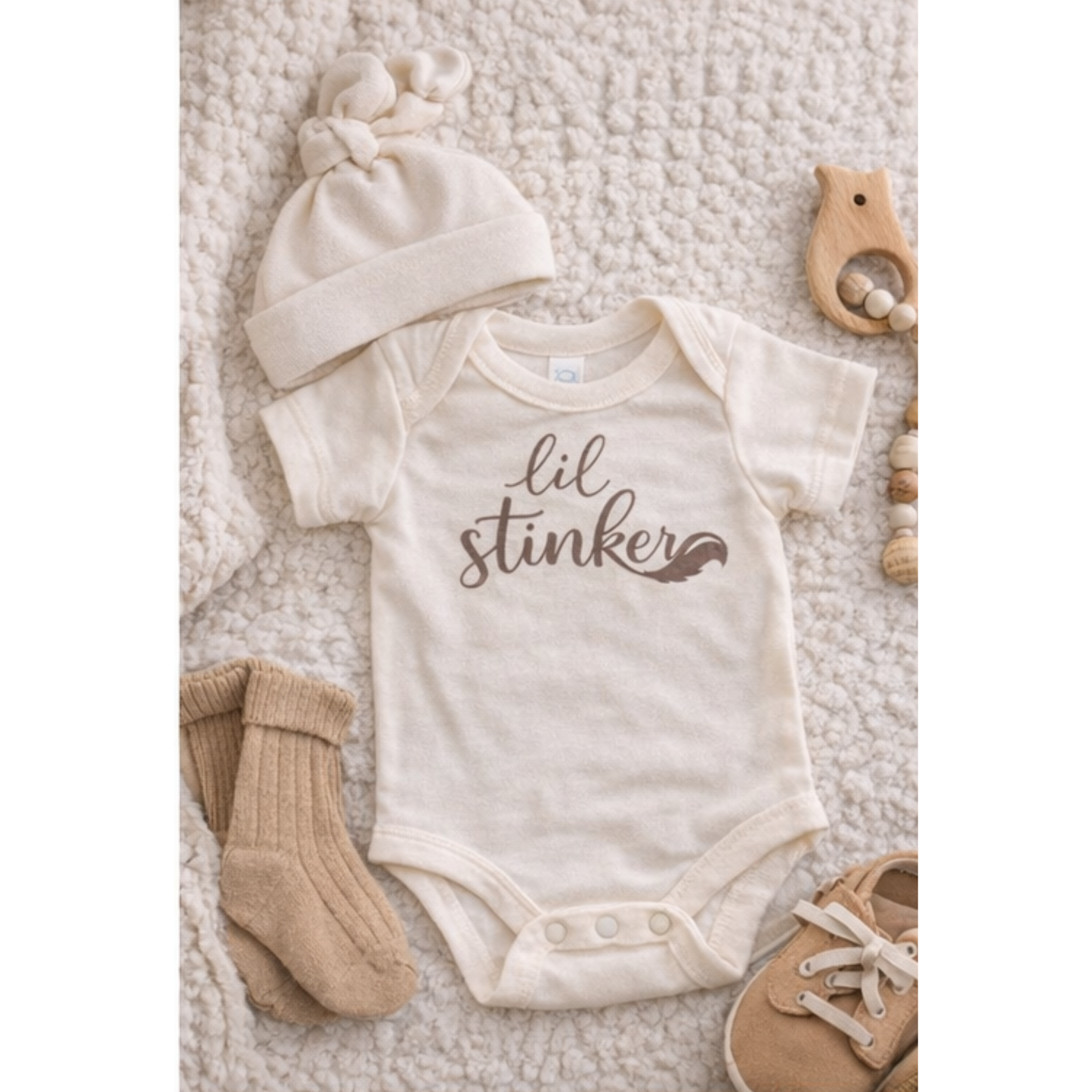 Lil Stinker Baby Bodysuit | Funny Baby Outfit | Neutral Baby Clothes | Cute Baby Gift | Minimal Baby Clothing