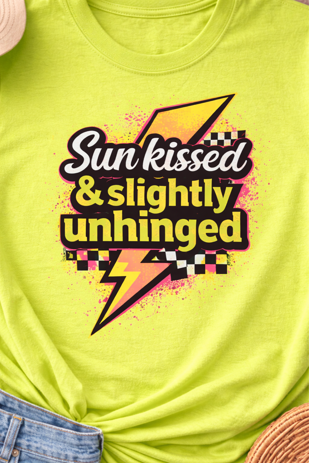 Sun Kissed & Slightly Unhinged Mom Shirt | Funny Mom Summer Tee | Neon Mama Shirt | Trendy Graphic Tee for Moms