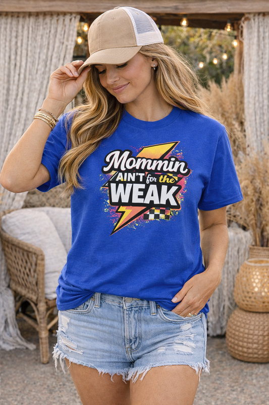 Mommin Ain’t for the Weak Shirt | Funny Mom Life Tee | Trendy Mama Graphic Tee | Neon Mom Shirt | Motherhood Shirt