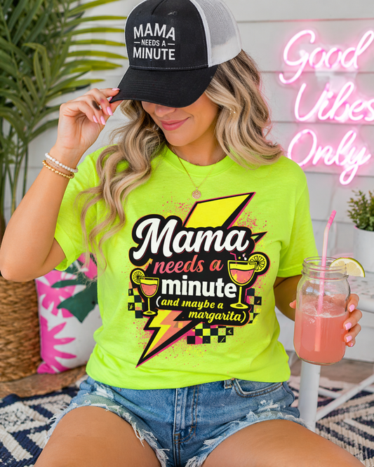 Mama Needs a Minute Shirt | Funny Mom Shirt | Margarita Mom Tee | Summer Neon Graphic Tee | Relatable Mom Life Shirt