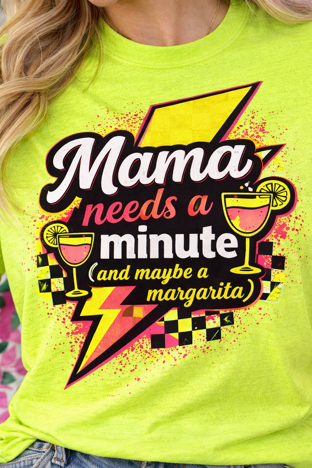 Mama Needs a Minute Shirt | Funny Mom Shirt | Margarita Mom Tee | Summer Neon Graphic Tee | Relatable Mom Life Shirt