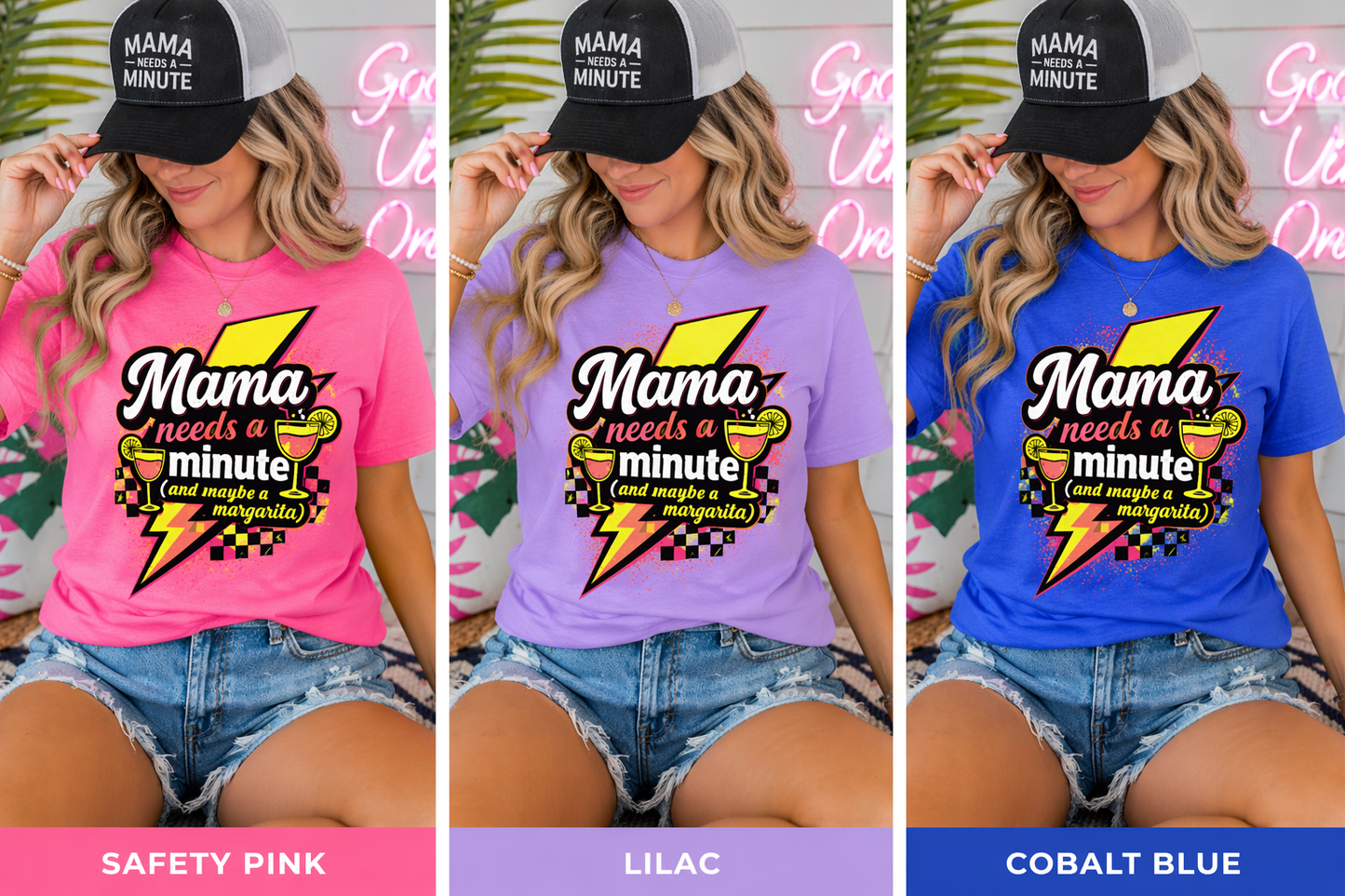 Mama Needs a Minute Shirt | Funny Mom Shirt | Margarita Mom Tee | Summer Neon Graphic Tee | Relatable Mom Life Shirt