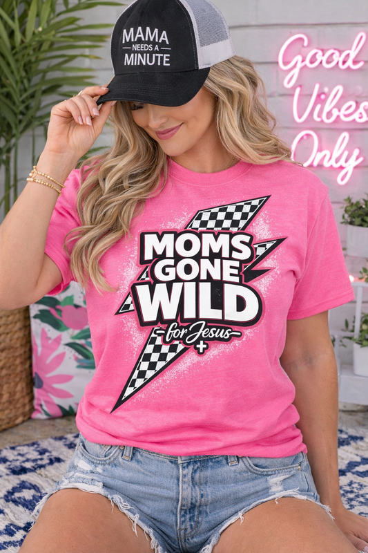 Moms Gone Wild for Jesus Shirt | Christian Mom Tee | Funny Faith Shirt | Neon Graphic Mom Shirt | Trendy Christian Apparel