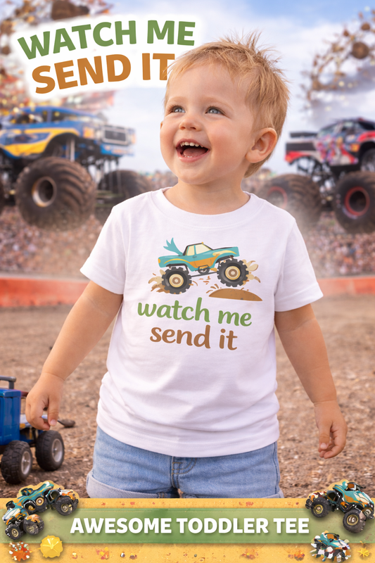 Watch Me Send It Toddler Shirt | Monster Truck Toddler Tee | Boy Mom Shirt | Truck Lover Kid Outfit | Bella Canvas Toddler T-Shirt
