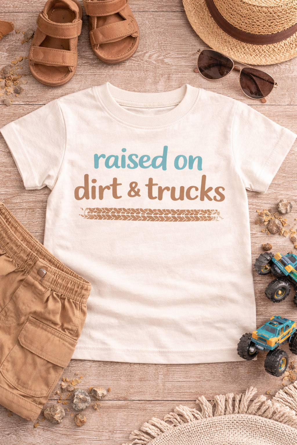 Raised on Dirt & Trucks Toddler Shirt | Boy Mom Tee | Truck Lover Toddler Outfit | Cute Boy Toddler Shirt | Bella Canvas Tee