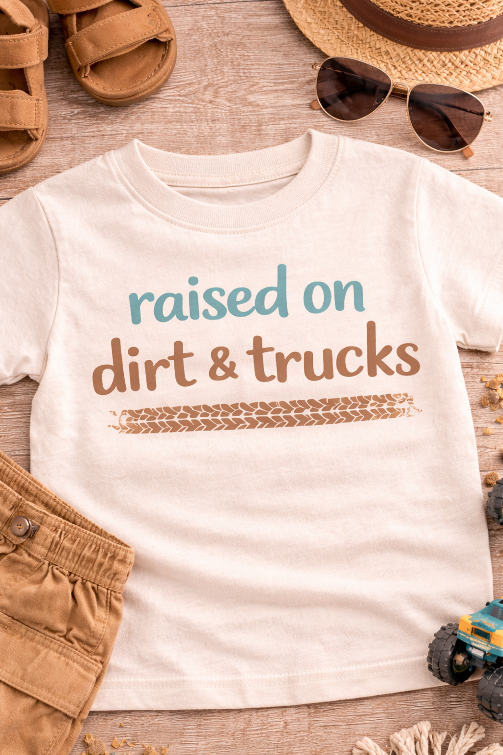 Raised on Dirt & Trucks Toddler Shirt | Boy Mom Tee | Truck Lover Toddler Outfit | Cute Boy Toddler Shirt | Bella Canvas Tee