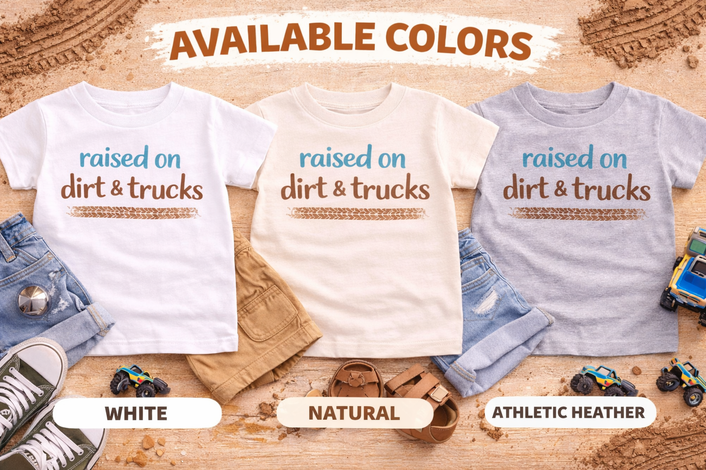 Raised on Dirt & Trucks Toddler Shirt | Boy Mom Tee | Truck Lover Toddler Outfit | Cute Boy Toddler Shirt | Bella Canvas Tee
