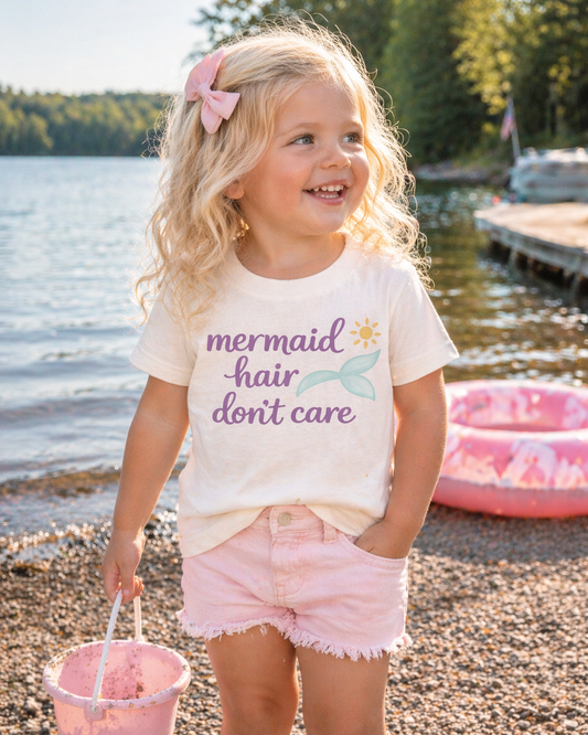 Mermaid Hair Don’t Care Toddler Shirt | Cute Summer Girl Tee | Lake Day Outfit | Beach Toddler Shirt | Bella Canvas Kids Tee