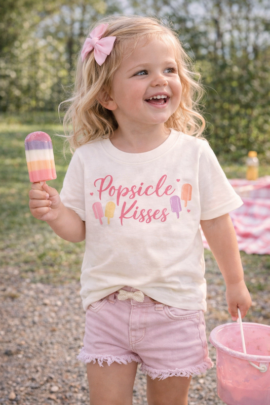 Popsicle Kisses Toddler Shirt | Cute Summer Girl Tee | Beach & Lake Day Outfit | Bella Canvas Kids Shirt | Toddler Girl Clothes