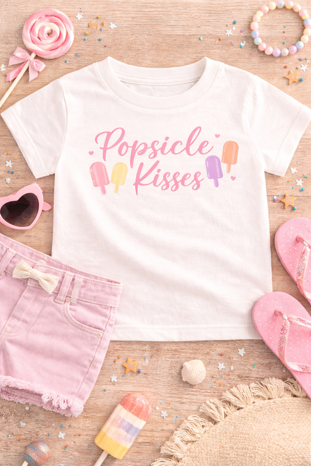 Popsicle Kisses Toddler Shirt | Cute Summer Girl Tee | Beach & Lake Day Outfit | Bella Canvas Kids Shirt | Toddler Girl Clothes