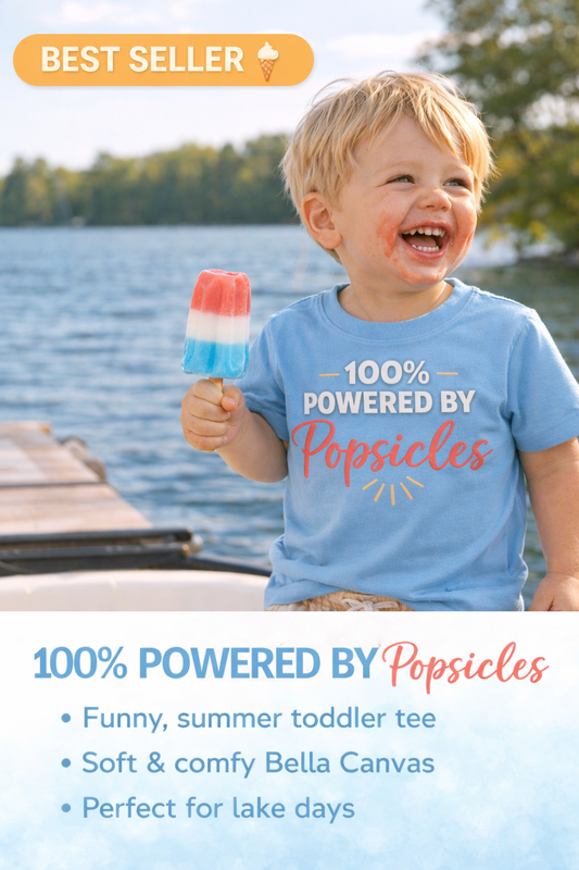 Powered by Popsicles Toddler Shirt | Funny Summer Boy Tee | Cute Toddler Boy Outfit | Lake Day Kids Shirt | Bella Canvas Toddler Tee