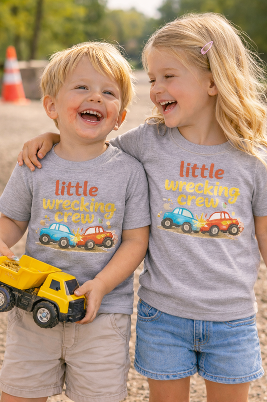 Little Wrecking Crew Toddler Shirt | Funny Construction Kids Tee | Sibling Matching Outfit | Boy & Girl Toddler Graphic Tee