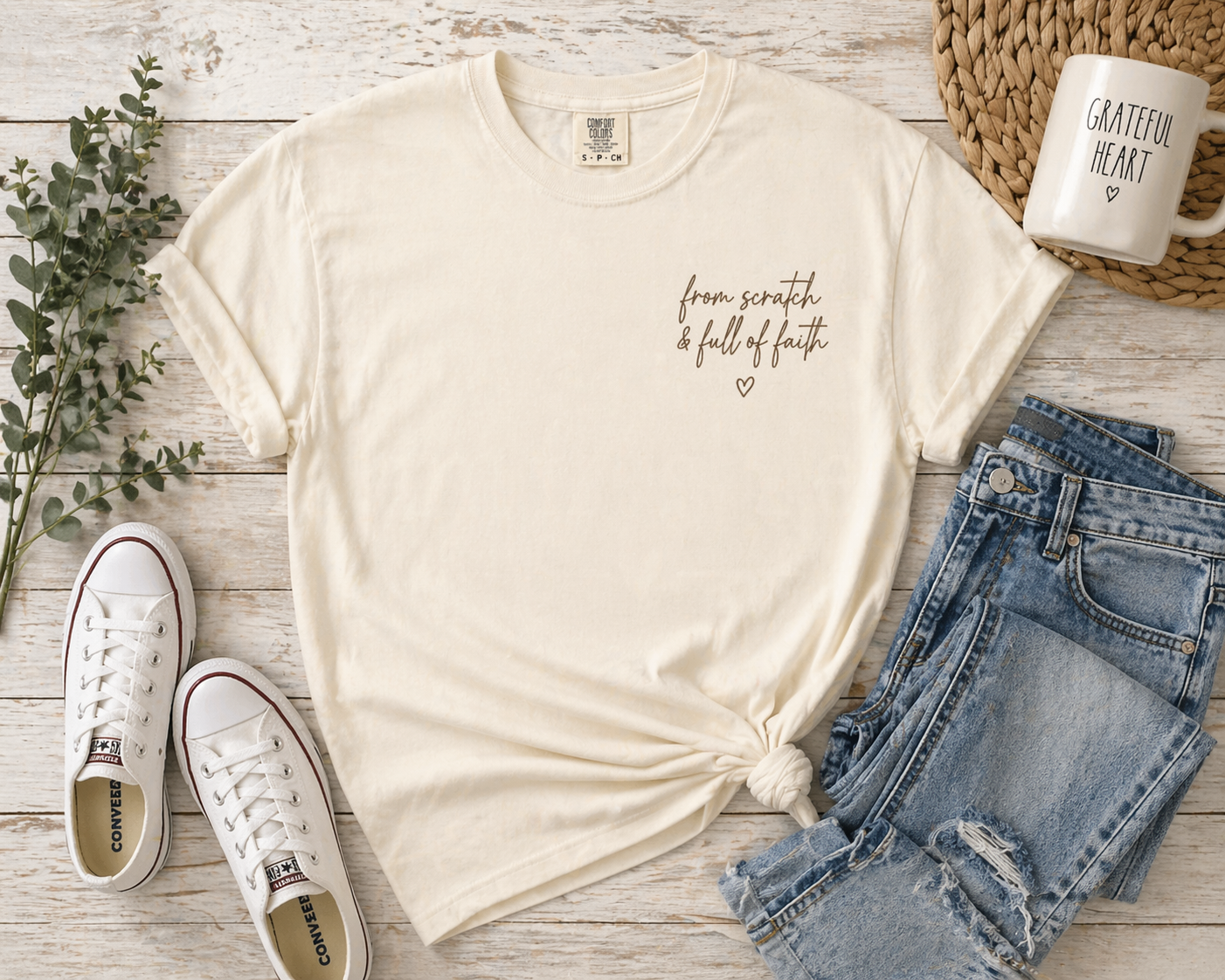 From Scratch & Full of Faith Shirt | Faith Filled Mama Tee | Homestead Mom Shirt | Christian Mama Shirt | Farm Fresh Eggs Tee