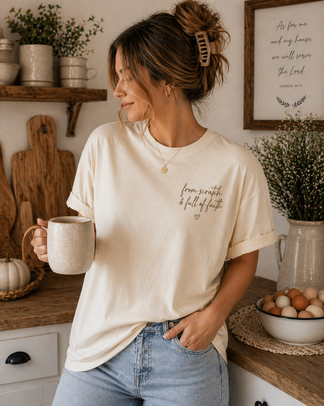 From Scratch & Full of Faith Shirt | Faith Filled Mama Tee | Homestead Mom Shirt | Christian Mama Shirt | Farm Fresh Eggs Tee