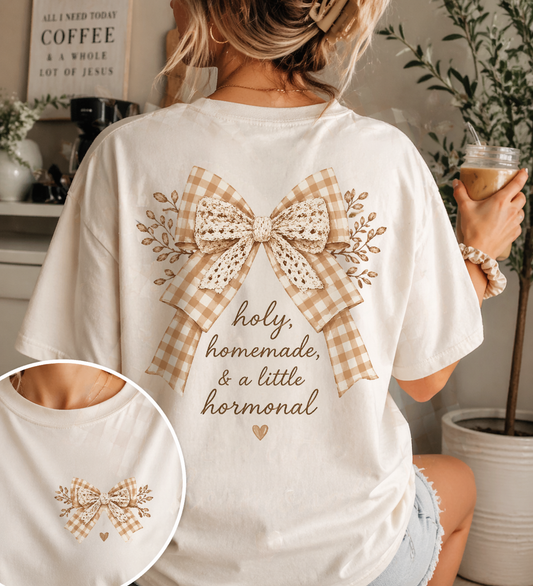 Holy Homemade & A Little Hormonal Mama Shirt | Faith Based Mom Tee | Christian Mama Graphic Tee