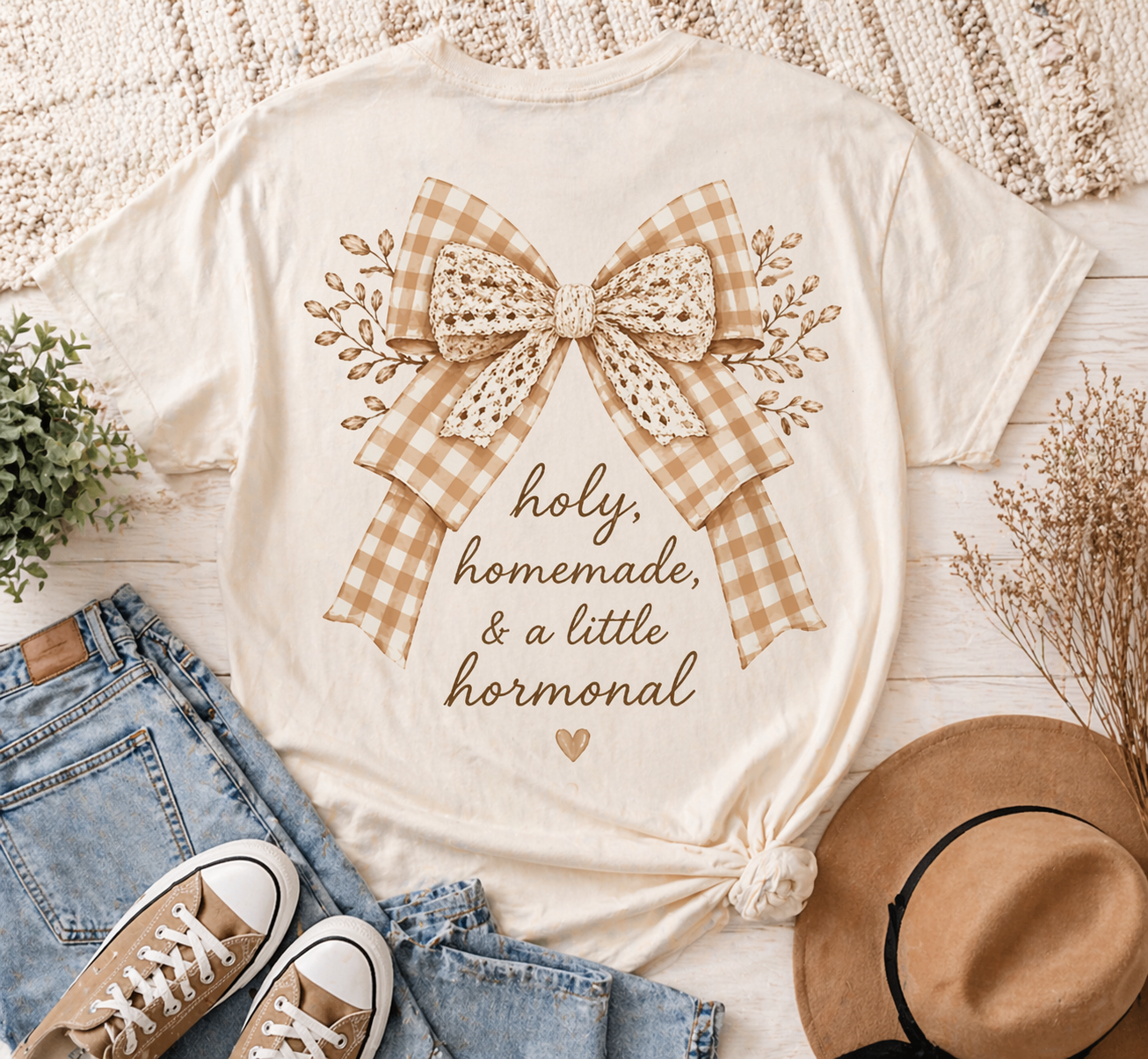 Holy Homemade & A Little Hormonal Mama Shirt | Faith Based Mom Tee | Christian Mama Graphic Tee