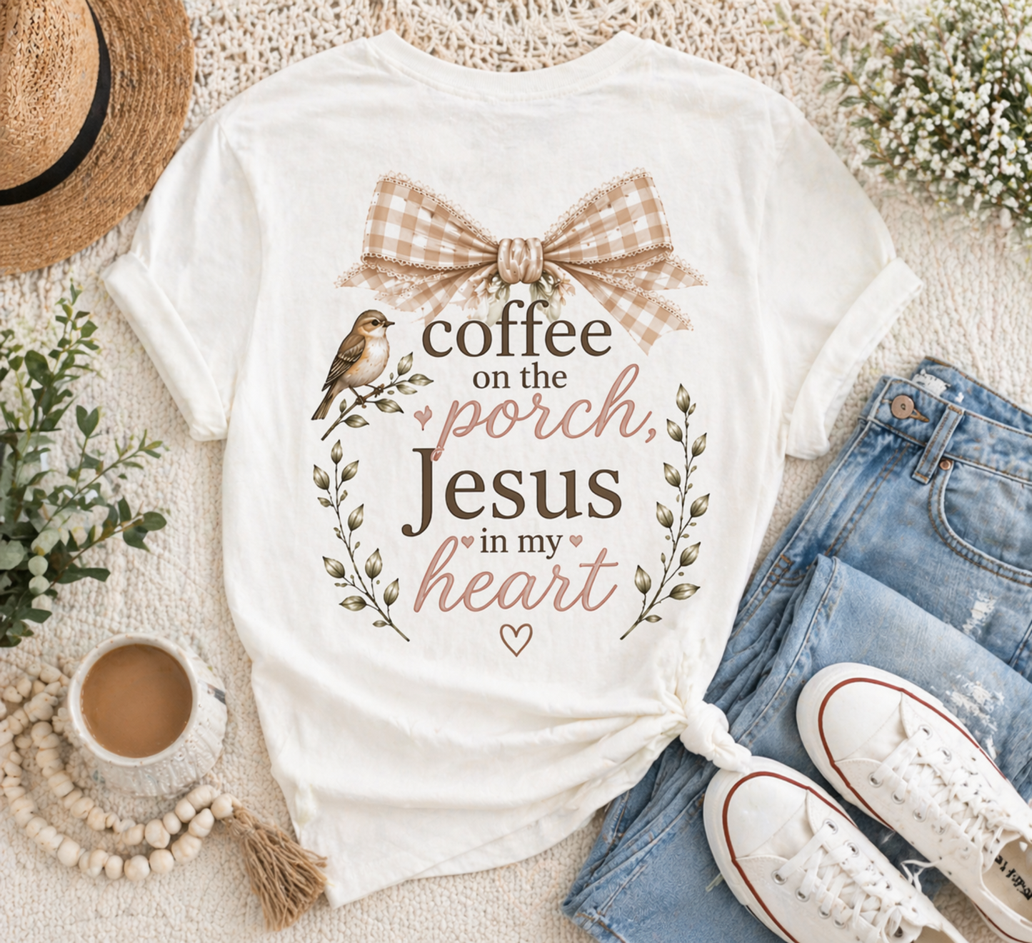 Coffee on the Porch Jesus in My Heart Shirt | Christian Mama Tee | Faith-Based Boutique Shirt
