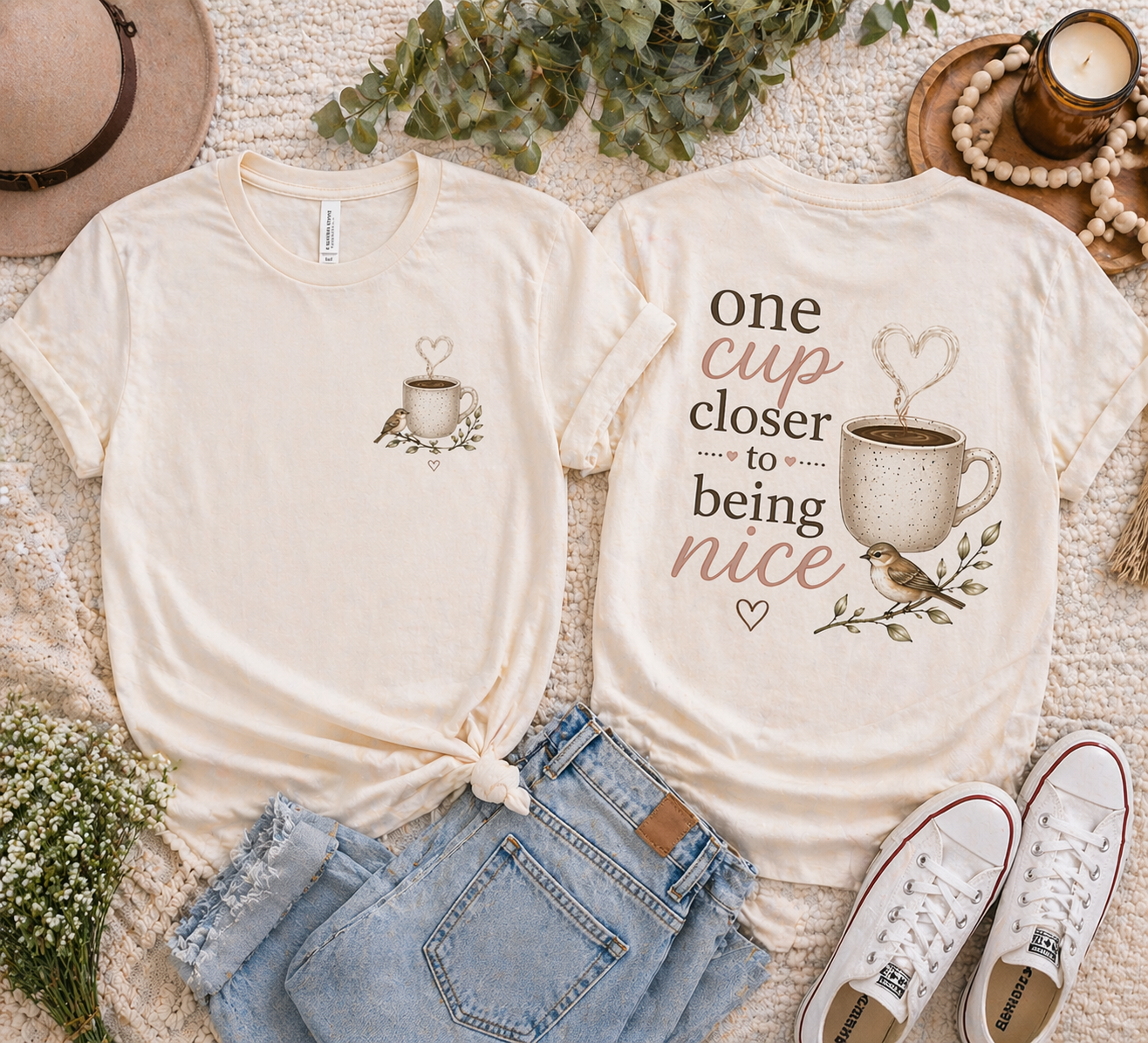 One Cup Closer to Being Nice Mama Tee | Faith-Based Coffee Shirt | Christian Mom Graphic Tee