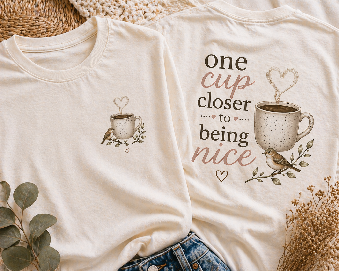 One Cup Closer to Being Nice Mama Tee | Faith-Based Coffee Shirt | Christian Mom Graphic Tee