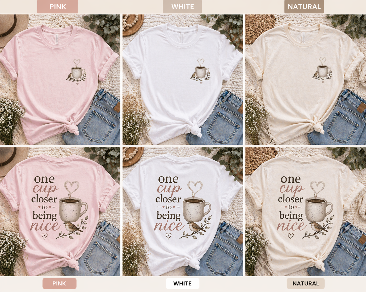 One Cup Closer to Being Nice Mama Tee | Faith-Based Coffee Shirt | Christian Mom Graphic Tee