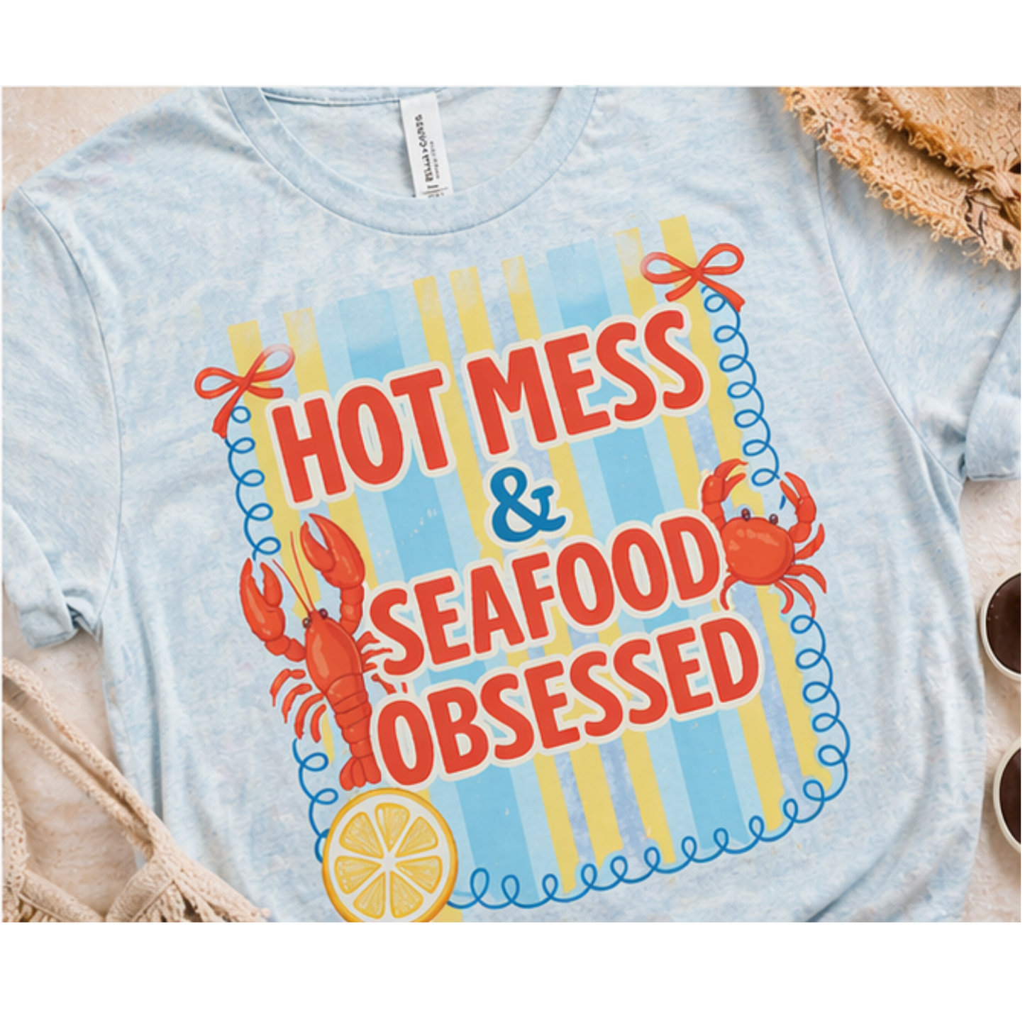 Hot Mess & Seafood Obsessed Tee | Coastal Mom Shirt | Summer Beach Graphic Tee | Funny Mom Shirt | Bella Canvas T-Shirt