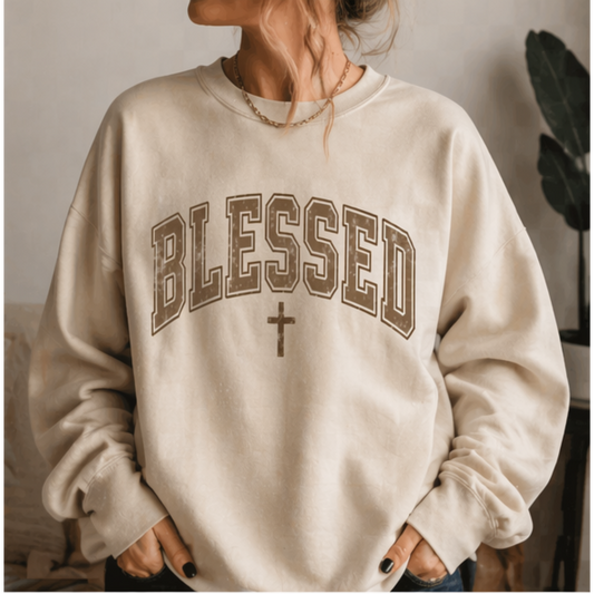 BLESSED Crewneck Sweatshirt – Faith-Based Cozy Mom Pullover