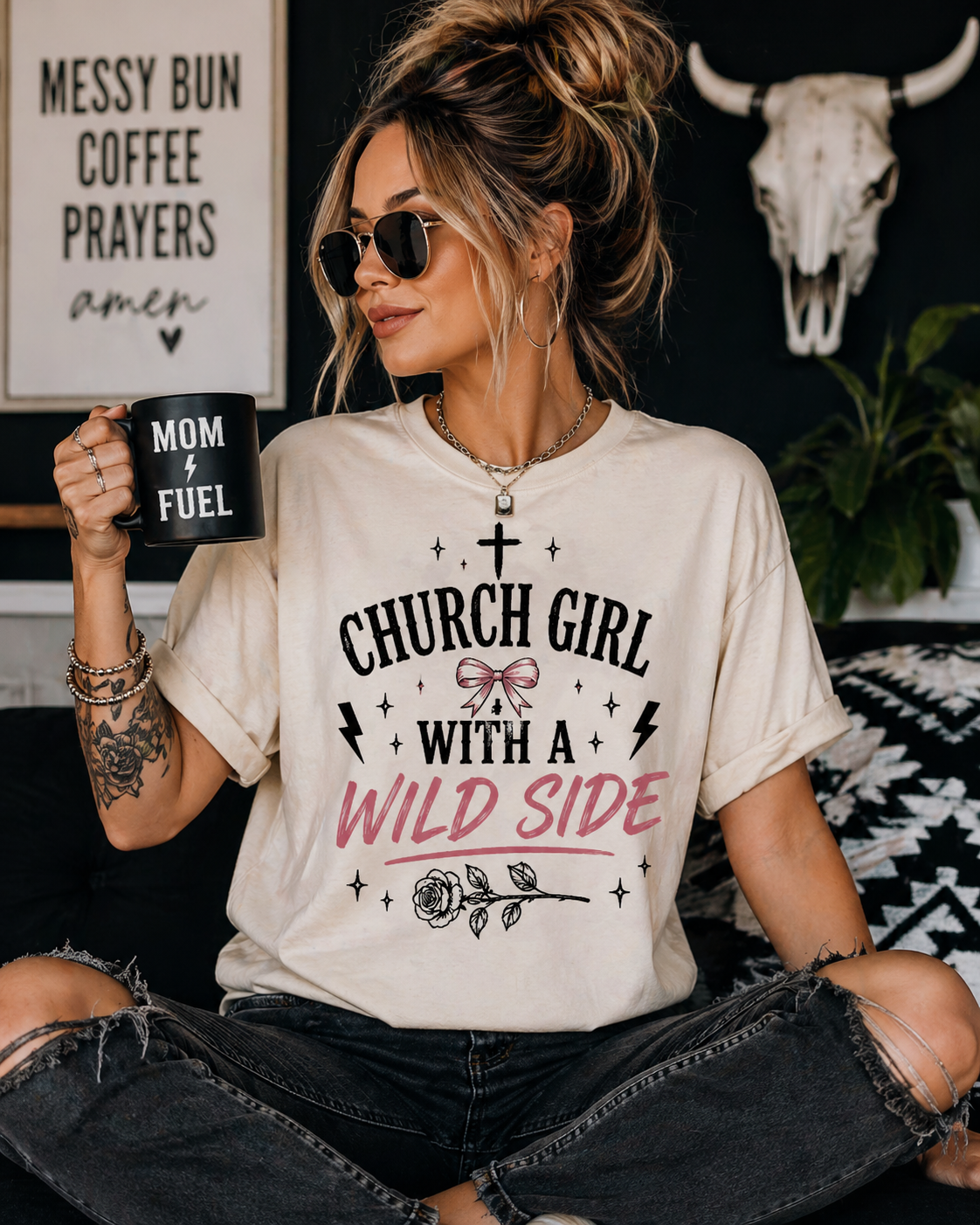Church Girl With a Wild Side Shirt | Christian Graphic Tee | Faith Based Shirt for Women | Trendy Christian Mama Tee | Bella Canvas T-Shirt