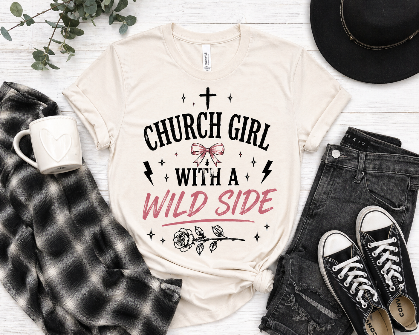 Church Girl With a Wild Side Shirt | Christian Graphic Tee | Faith Based Shirt for Women | Trendy Christian Mama Tee | Bella Canvas T-Shirt