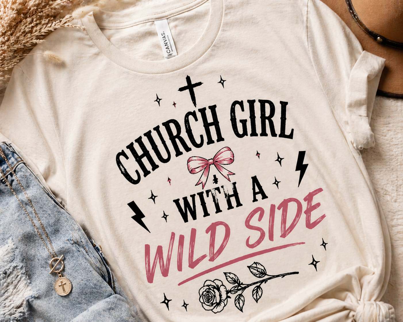 Church Girl With a Wild Side Shirt | Christian Graphic Tee | Faith Based Shirt for Women | Trendy Christian Mama Tee | Bella Canvas T-Shirt