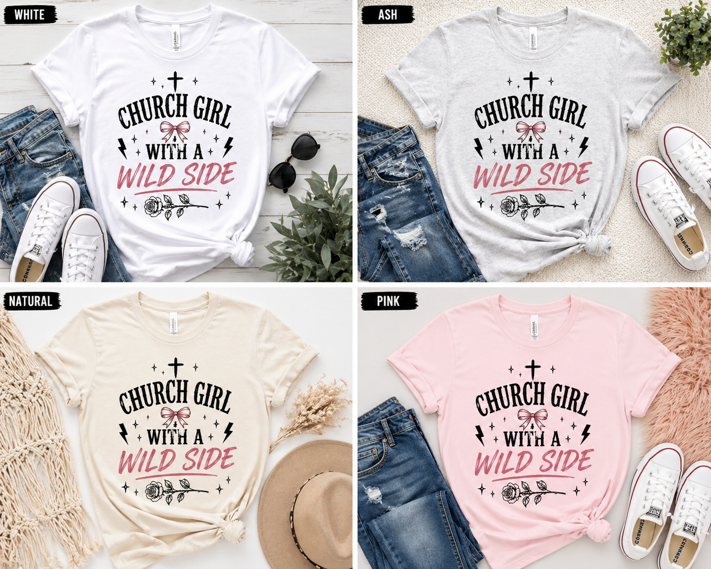Church Girl With a Wild Side Shirt | Christian Graphic Tee | Faith Based Shirt for Women | Trendy Christian Mama Tee | Bella Canvas T-Shirt