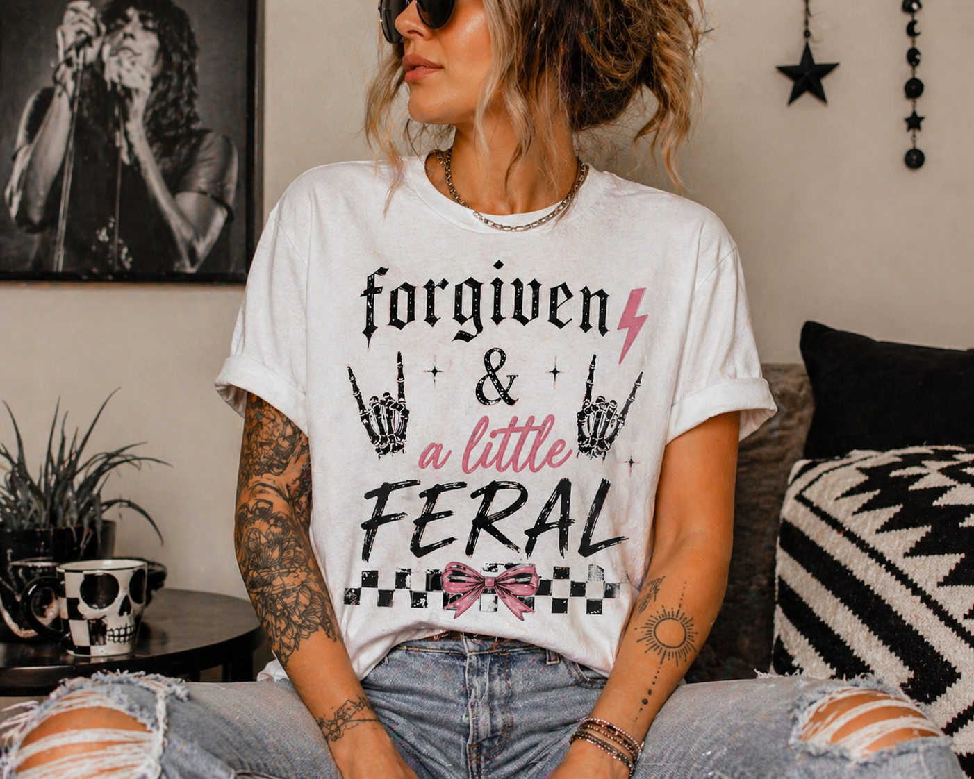 Forgiven & A Little Feral Shirt | Edgy Christian Mom Tee | Faith Based Graphic Tee | Trendy Mama Shirt | Bella Canvas T-Shirt