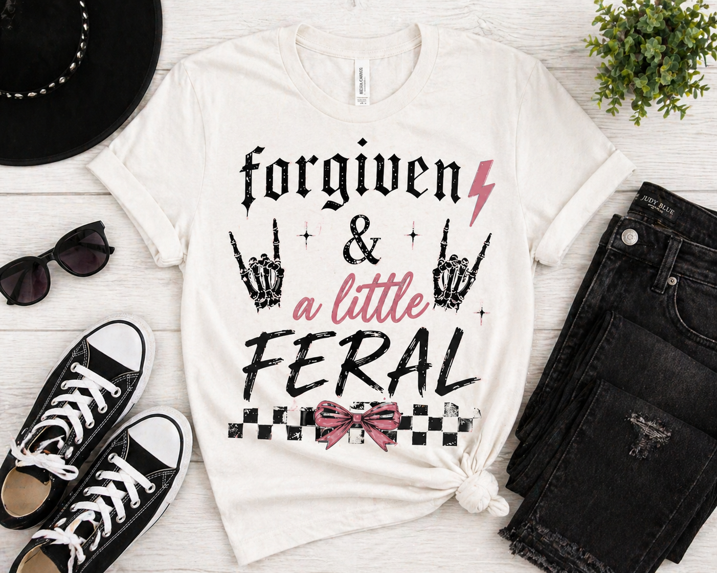 Forgiven & A Little Feral Shirt | Edgy Christian Mom Tee | Faith Based Graphic Tee | Trendy Mama Shirt | Bella Canvas T-Shirt