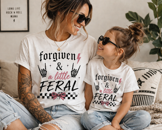 Forgiven & A Little Feral Shirt | Edgy Christian Mom Tee | Faith Based Graphic Tee | Trendy Mama Shirt | Bella Canvas T-Shirt