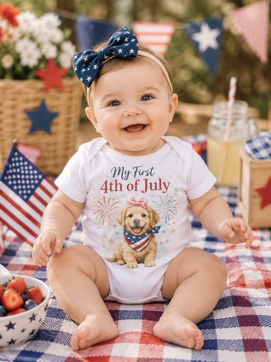 My First 4th of July Girl Baby Bodysuit