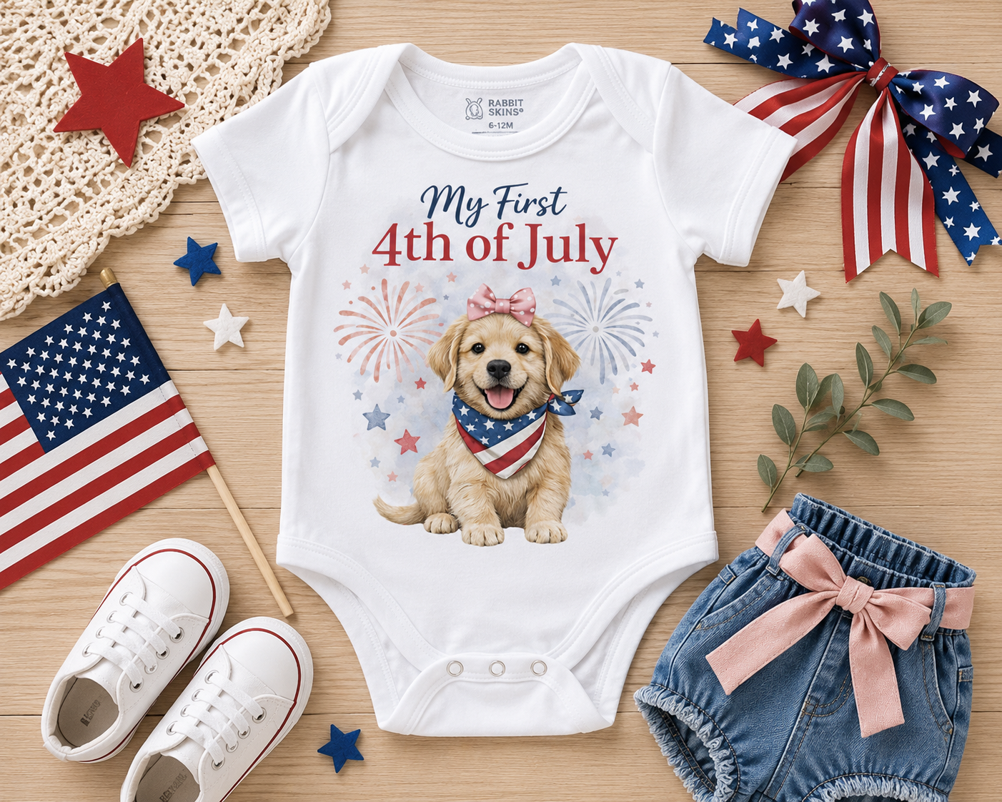 My First 4th of July Girl Baby Bodysuit